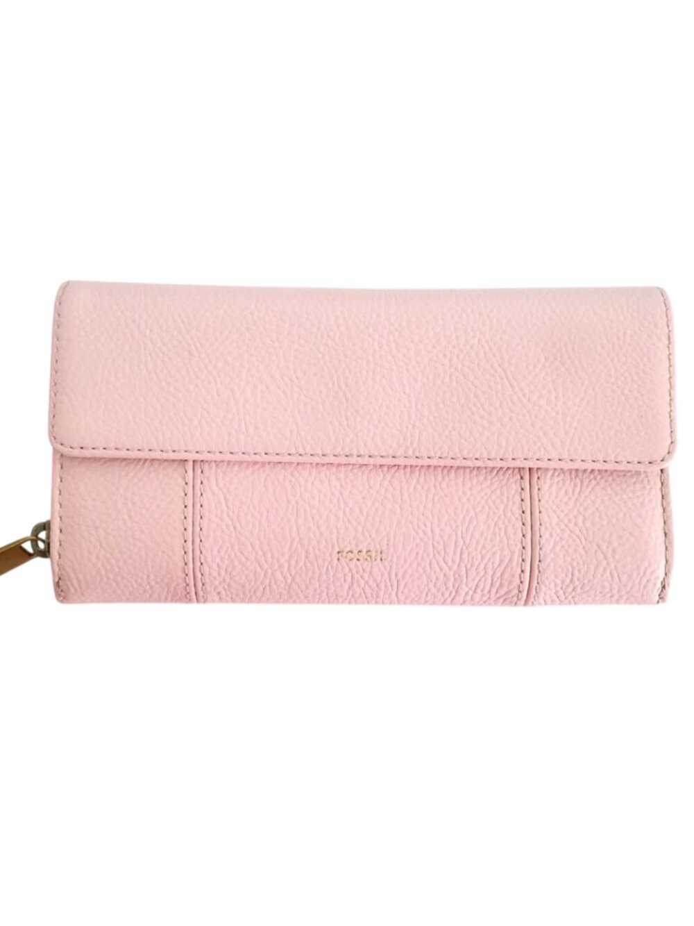 Fossil Pink Pebbled Leather Flap Clutch Wallet - Multi Compartment Organizer